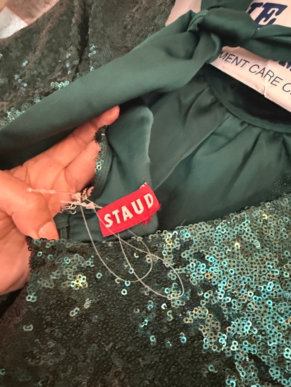 STAUD Emerald Green Sequin Dress with Tie Detail - Picture 4 of 5